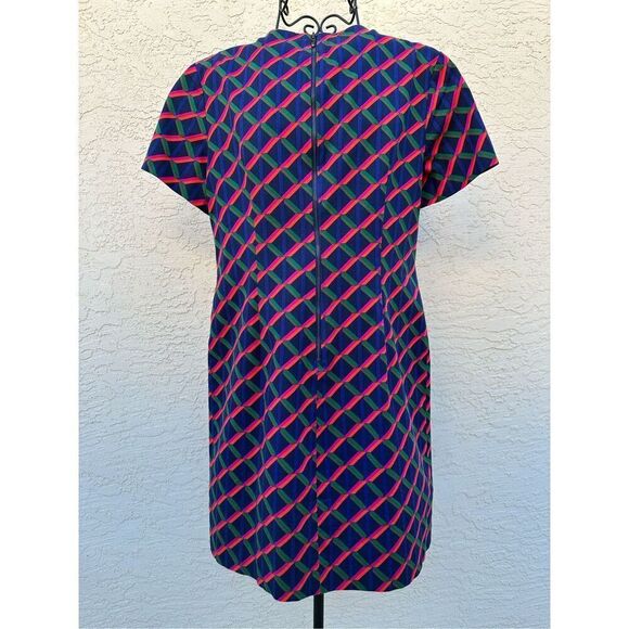 Trina Turk Navy Red Geometric‎ Short Sleeves Beaded Shift Dress Size 10 - Picture 6 of 7
